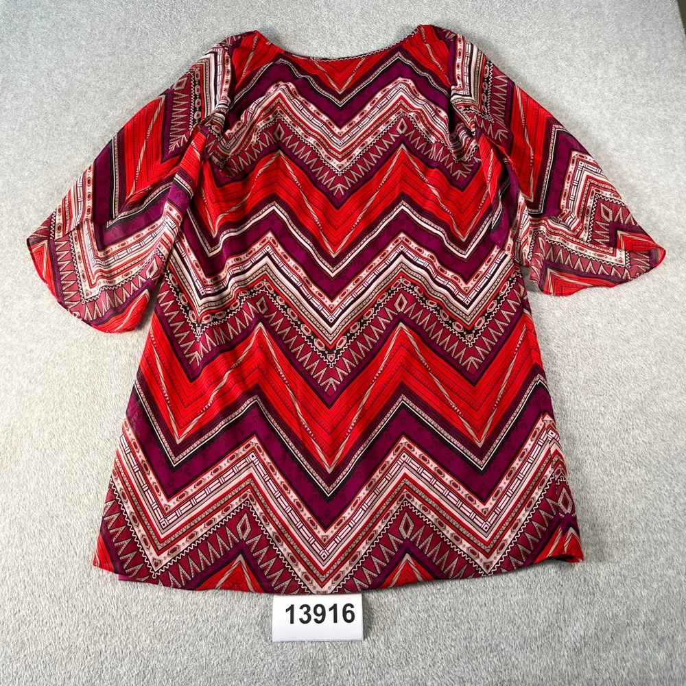 ALYX Mini Dress Womens 12 Red Pink Chevron Boat Neck Back Zip Casual Outdoor